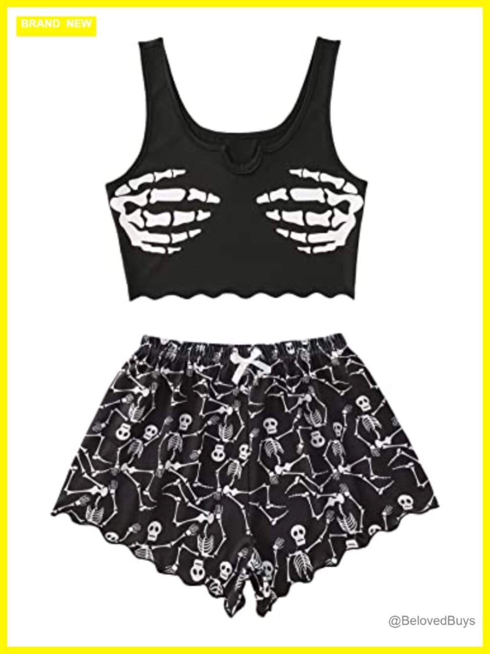 Plus Size Skull Pajama Set Short Sleeve Scoop Neck Goth Cute Sleepwear